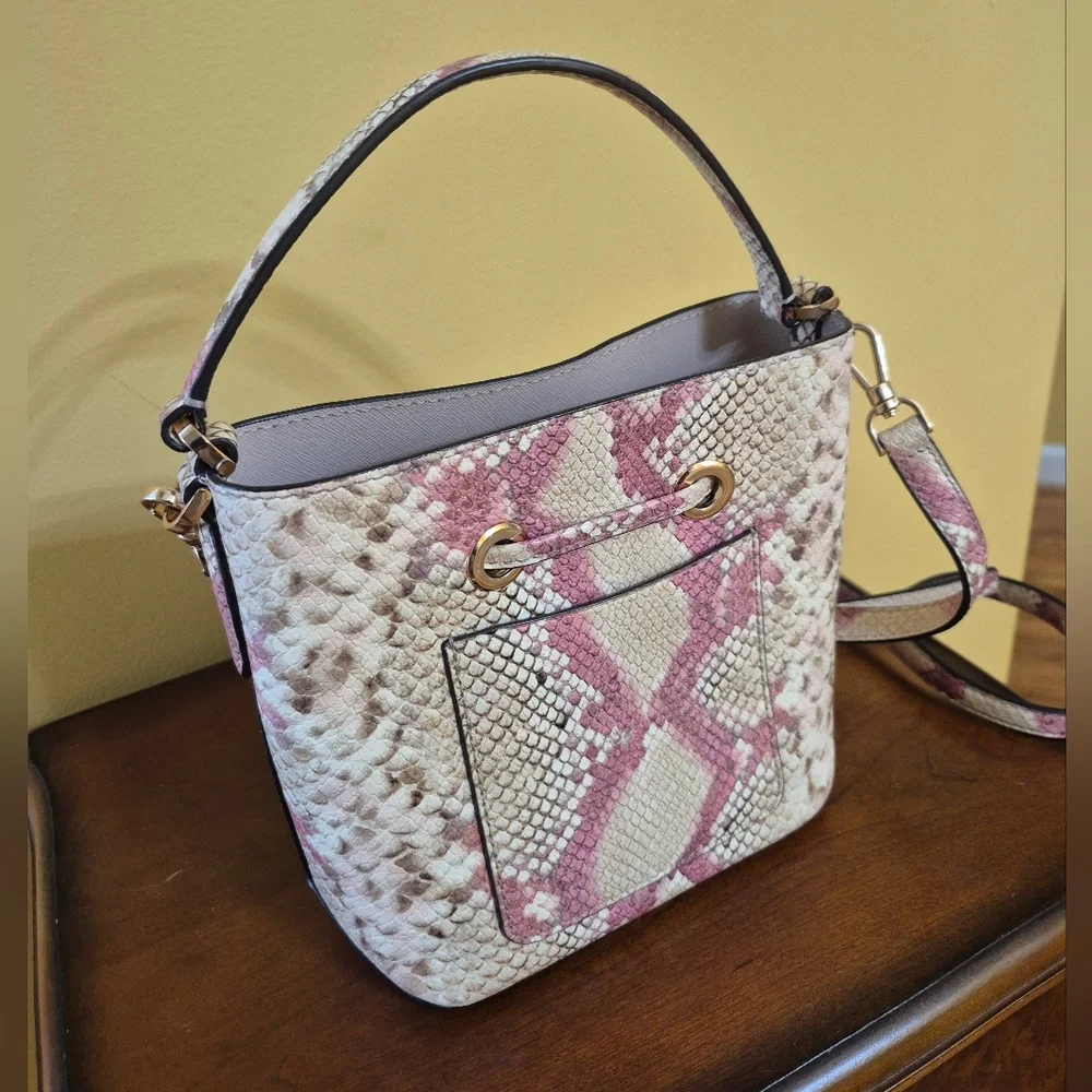 Kate Spade Eva Pink Multicolored Snake Embossed Cow Leather Bucket Bag